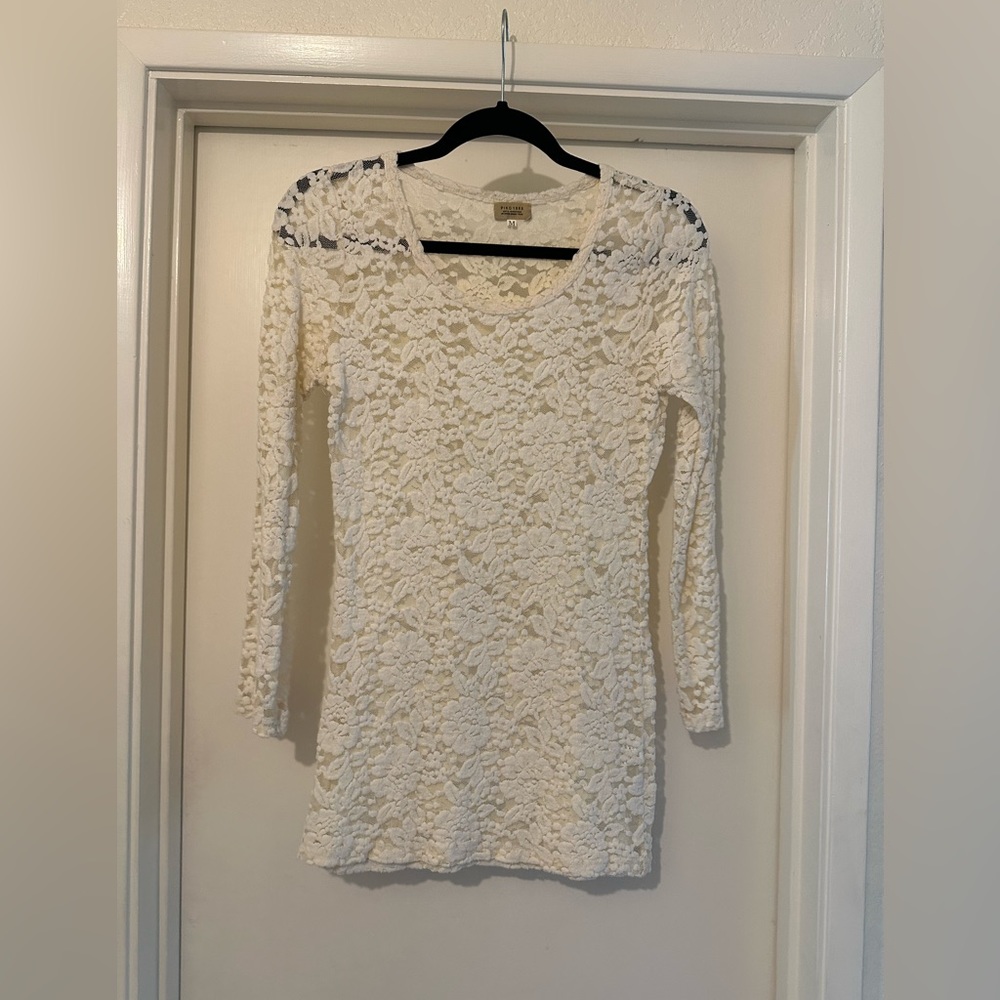 Piko 1988 ivory lace tunic length long sleeve top/dress